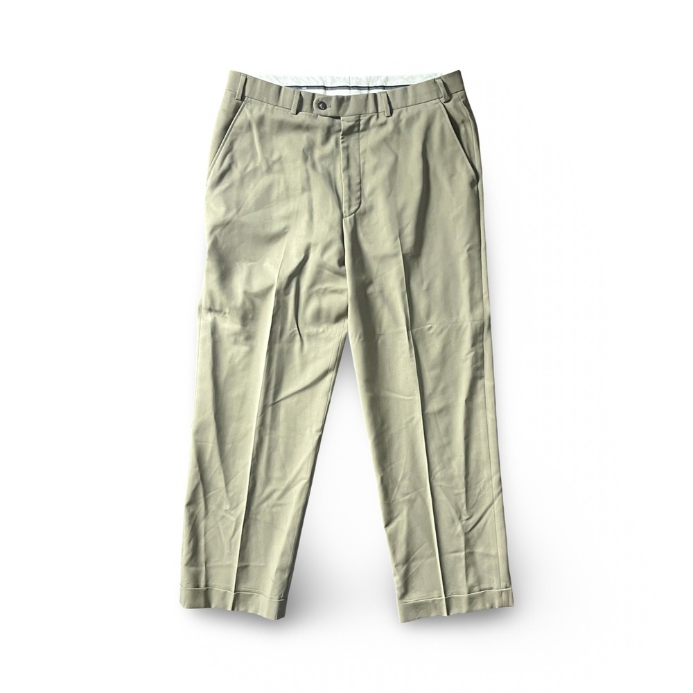 HILTL Men Premium Classic Fit Flat 100% Wool Pant Trouser - 36x29 Beige